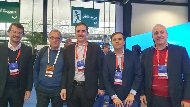 Entidades em peso no evento Renato Porto (Interfarma), Ivan Coimbra (Abradilan), Oscar Yasbek Filho (Abafarma), Rafael Espinhel (ABCfarma) e André Bedran (Sincofarma)